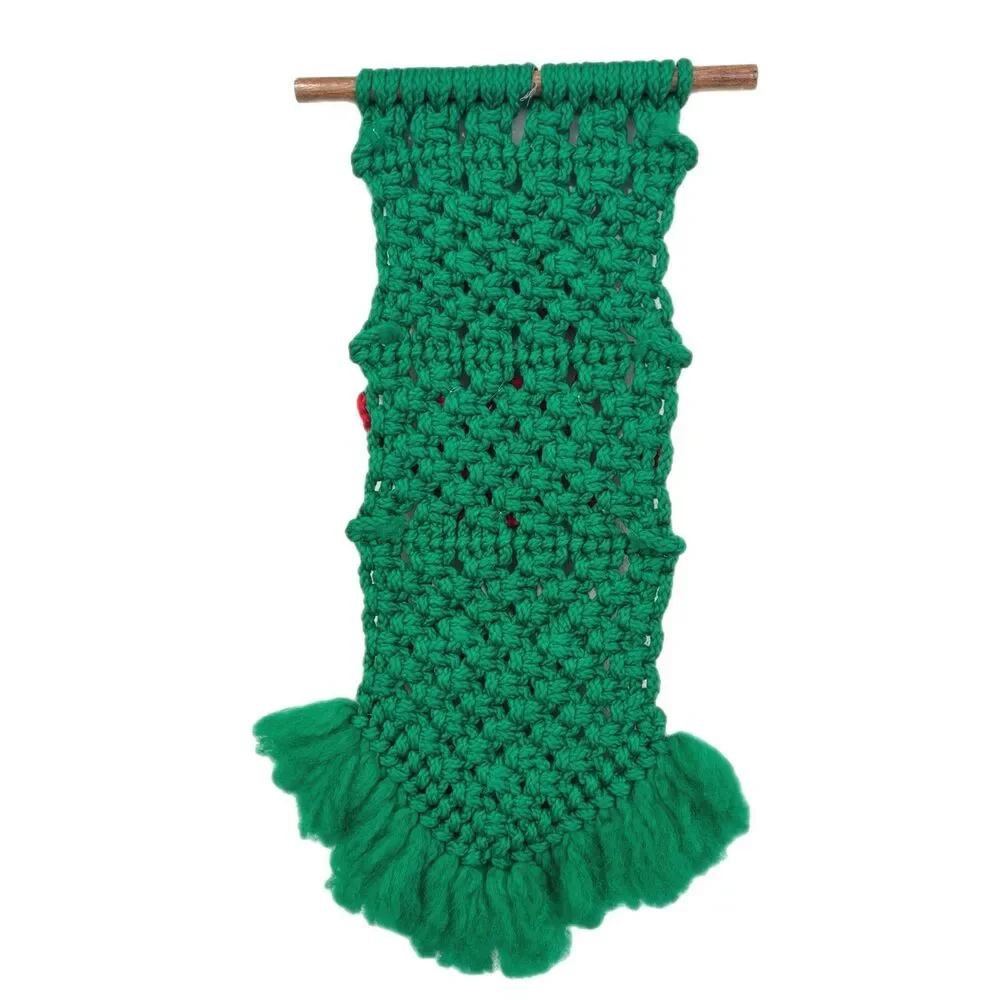 70s Macrame Christmas Wall Hanging Holiday Decor Vintage Retro 23”